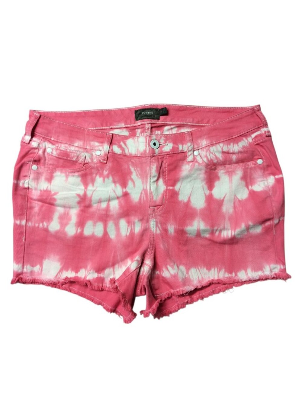 Torrid Shorts Size 14 Womens Mid Rise Fray Hem Cut Off Pink White Tie Dye
